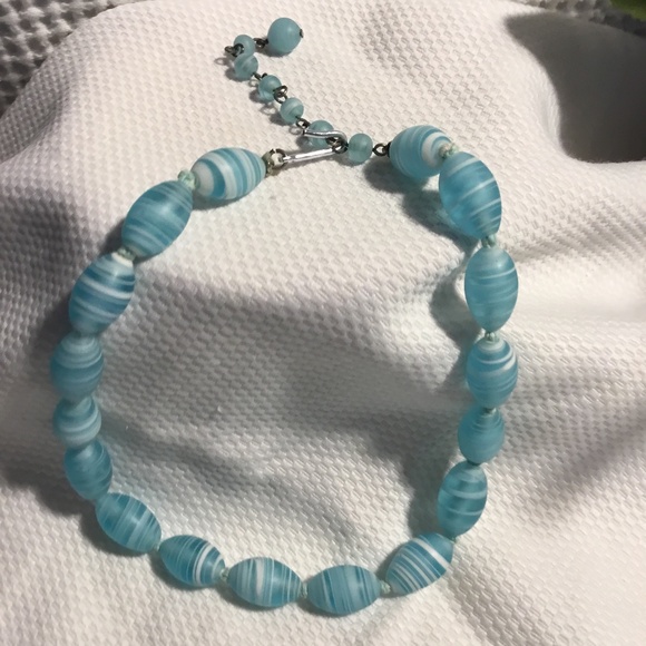 Collier Vintage Murano Perles De Verre Bleu - Italie - Occasion